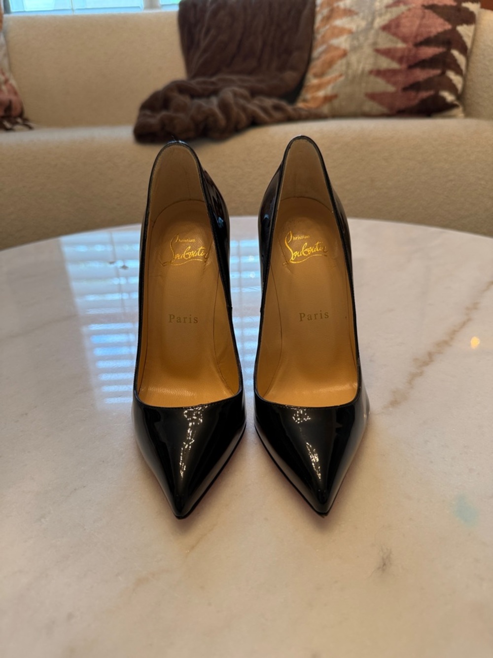 Christian Louboutin Black Patent Pointed-Toe Stiletto Pumps - so Kate